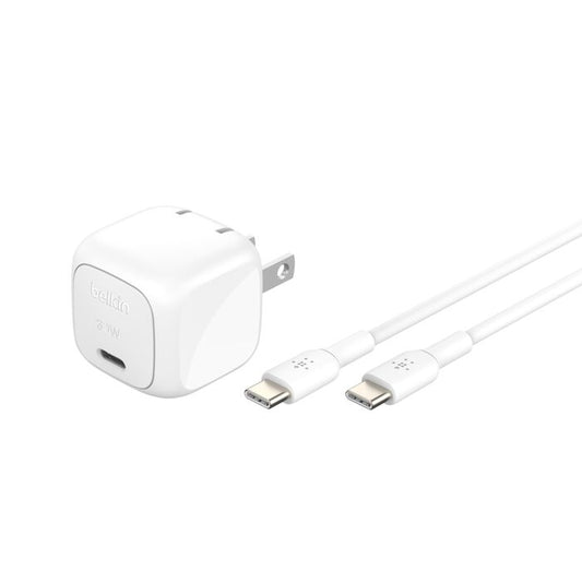 ADAPTADOR BELKIN DE PARED 30W GaN USB-C + CABLE USB-C WHITE