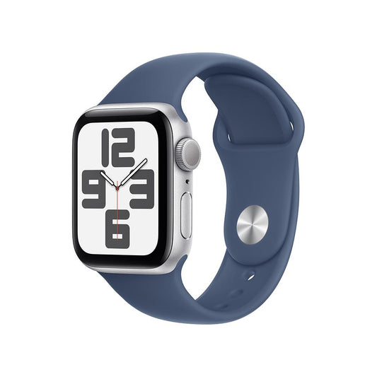 Apple Watch SE GPS • Caja de aluminio color plata de 40 mm • Correa deportiva azul denim - M/L