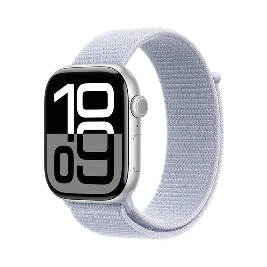 Apple Watch Series 10 GPS • Caja de aluminio color plata de 46 mm • Correa loop deportiva azul nube