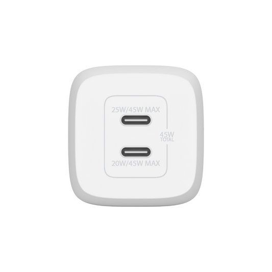 ADAPTADOR BELKIN DE PARED BOOSTCHARGE 45W GaN 2 PUERTOS