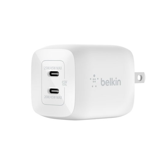 ADAPTADOR BELKIN DE PARED BOOSTCHARGE 45W GaN 2 PUERTOS