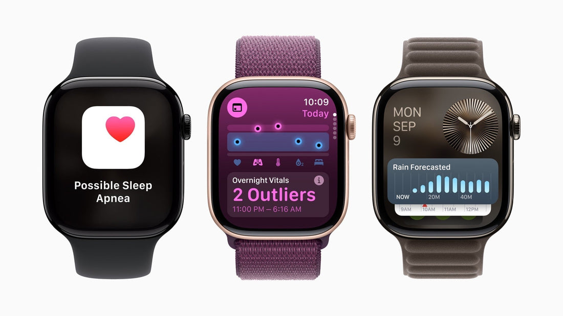 Tres Apple Watch que muestran sus funcionalidades.