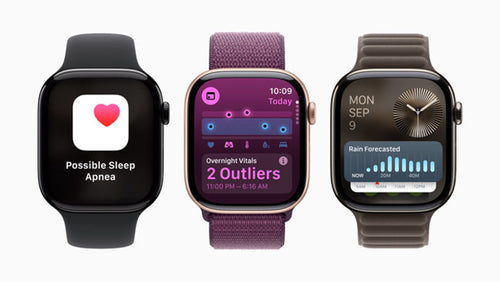 Tres Apple Watch mostrando funcionalidades que lo hacen un reloj para hacer ejercicio