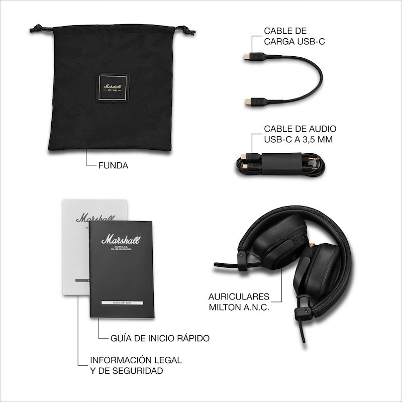 AUDIFONOS MARSHALL MILTON ANC ON EAR BLUETOOTH BLACK