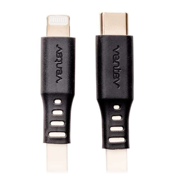 Cable Plano VENTEV USB-C a Lightning de 3Pies - Blanco/Negro