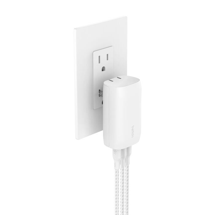 ADAPTADOR BELKIN DE PARED 67W 3 PUERTOS USB-C WHITE