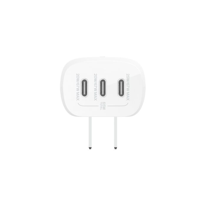 ADAPTADOR BELKIN DE PARED 67W 3 PUERTOS USB-C WHITE