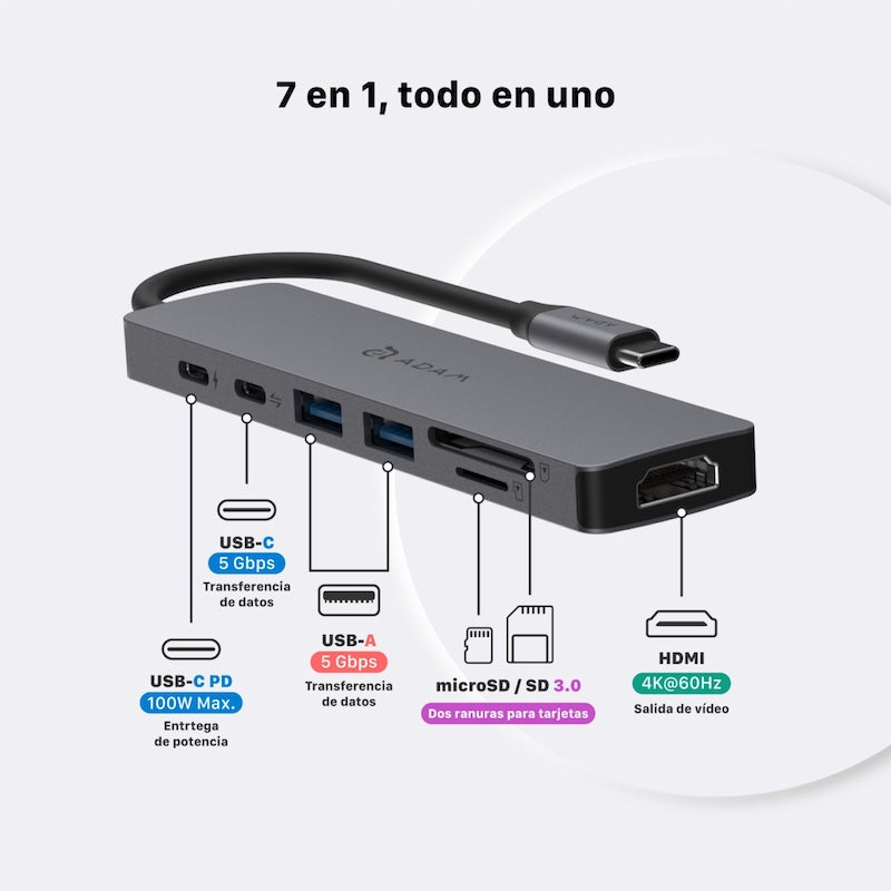 MULTIPUERTO ADAM ELEMENTS SE07 USB-C 7 EN 1 GREY