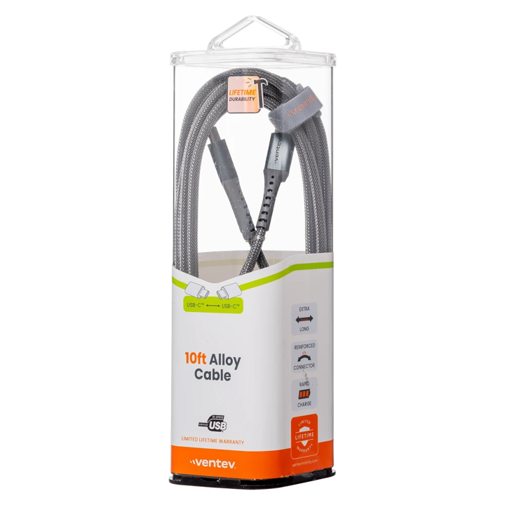 CHARGESYNC ALLOY USB C TO USB C CABLE 10FT STEELL