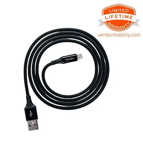 Cable de Aleacion Ventev de USB-A a Lightning de 4 pies - Negro Azabache
