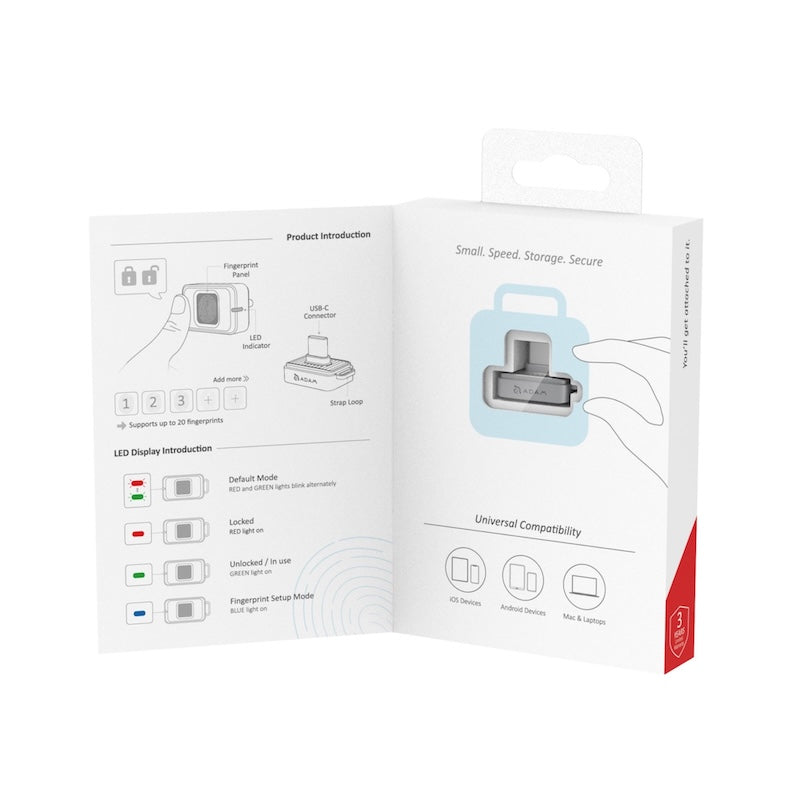 MEMORIA FLASH ADAM ELEMENTS ICLIPS SSD 256GB HUELLA USB-C GREY