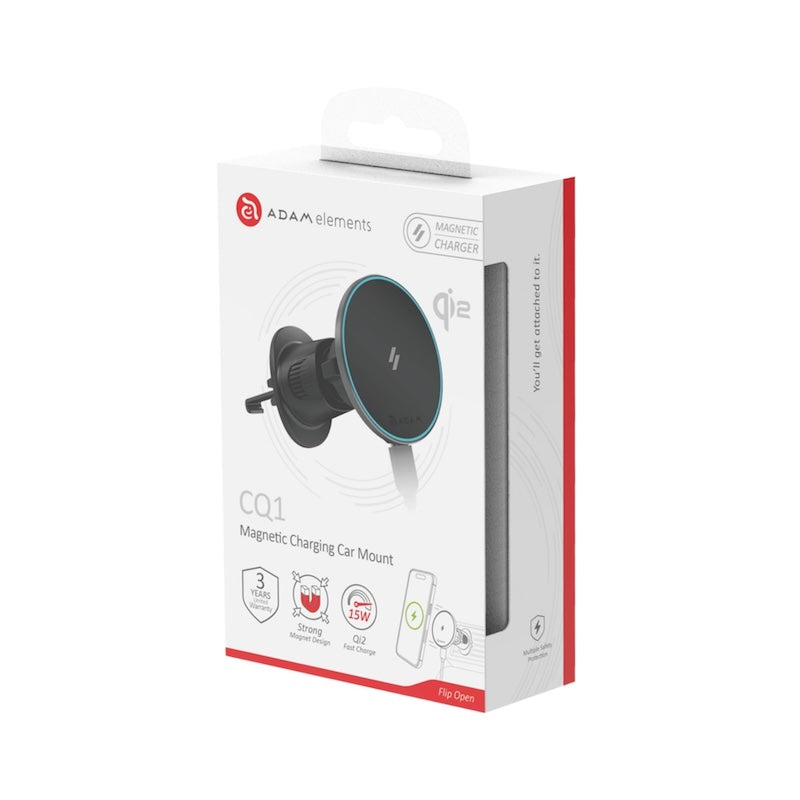 ADAPTADOR DE CARRRO ADAM ELEMENTS CQ1 MAGNETICO Qi2 BLACK