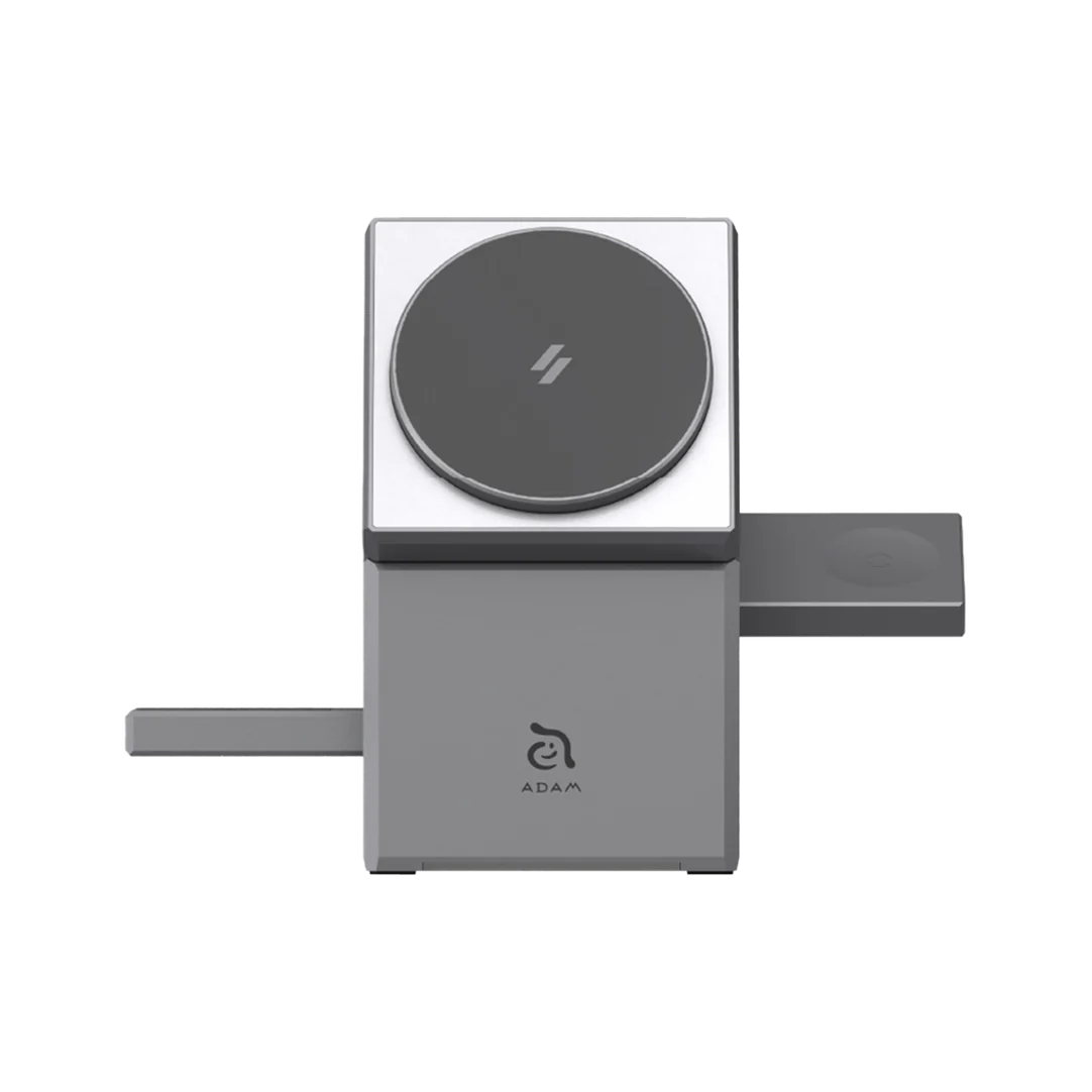 BASE DE CARGA ADAM ELEMENTS QUBE Qi2  MAGSAFE 3 EN 1 SILVER