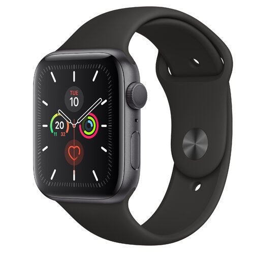 Apple Watch Series 5 GPS • Caja de aluminio negro de 44 mm • Correa deportiva negra