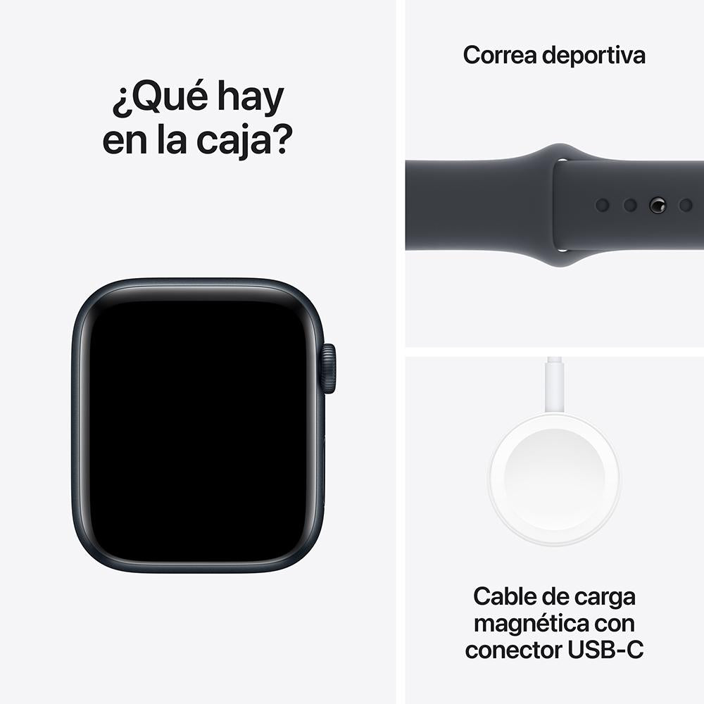 Apple Watch SE GPS • Caja de aluminio color medianoche de 44 mm • Correa deportiva color medianoche - S/M