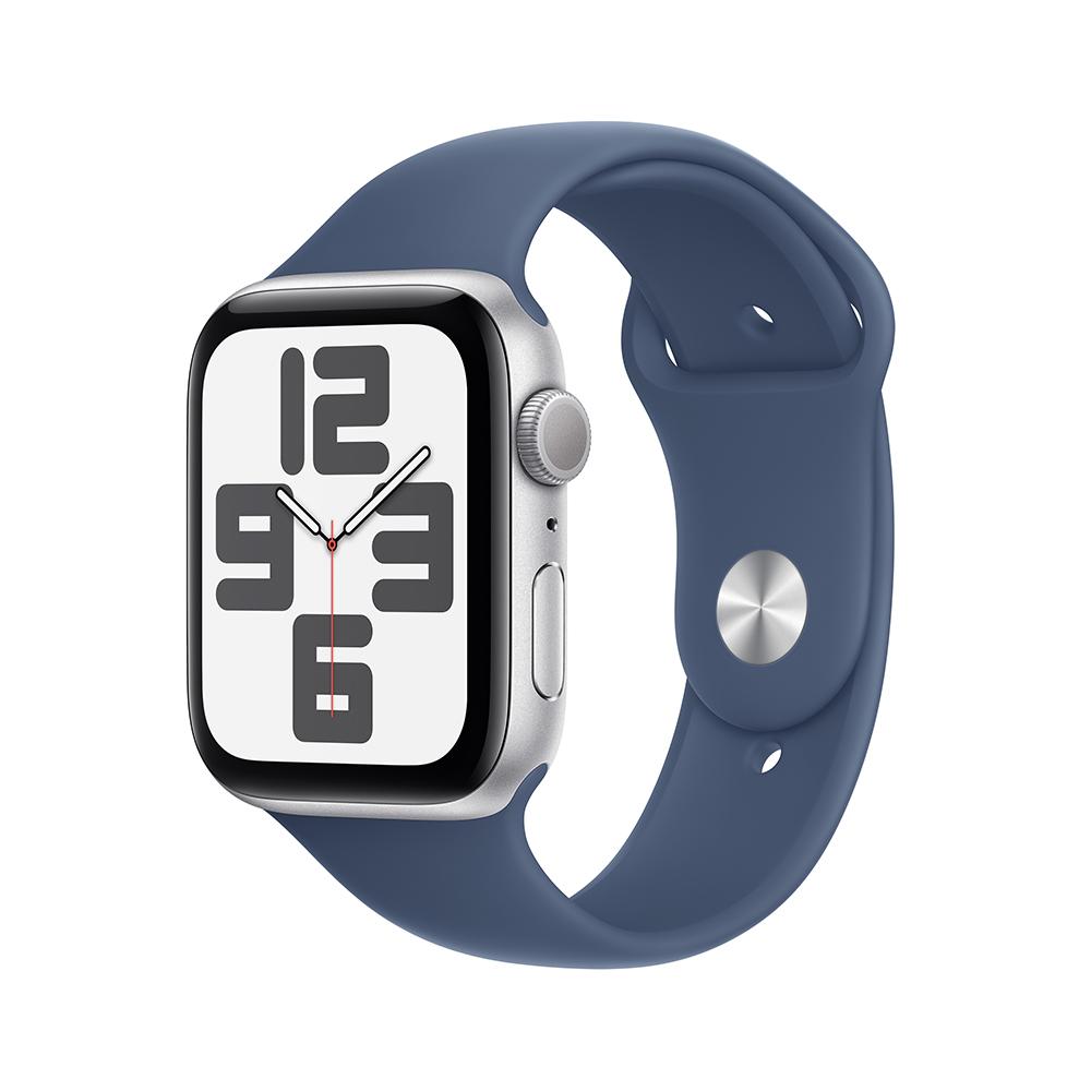 Apple Watch SE GPS • Caja de aluminio color plata de 44 mm • Correa deportiva azul denim - S/M