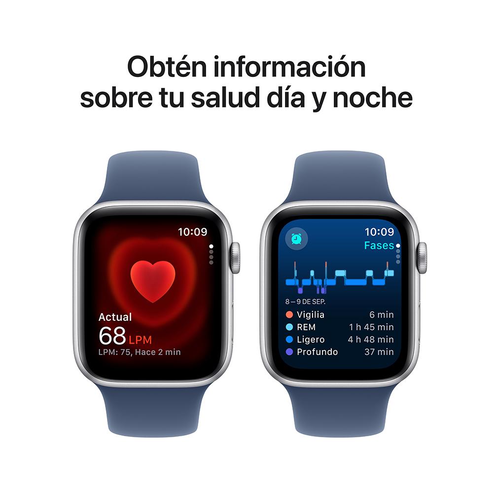 Apple Watch SE GPS • Caja de aluminio color plata de 44 mm • Correa deportiva azul denim - S/M