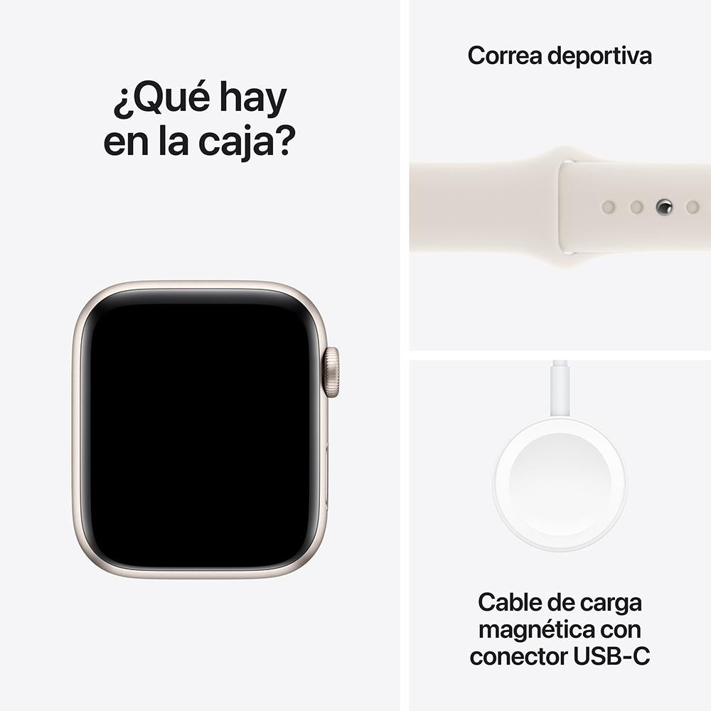 Apple Watch SE GPS • Caja de aluminio blanco estrella de 44 mm • Correa deportiva blanco estrella - M/L