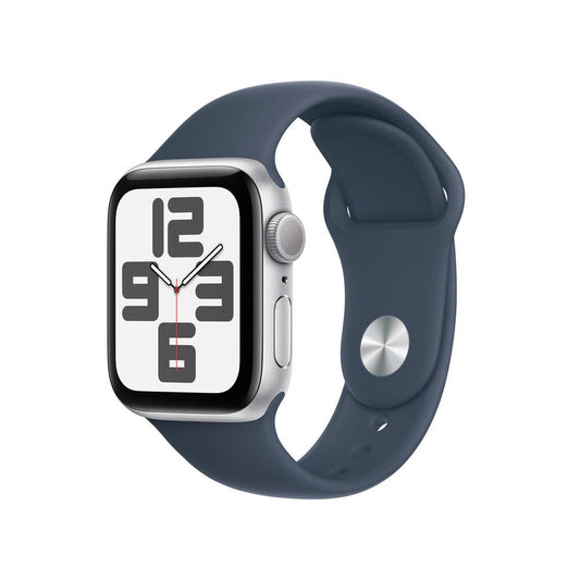 Apple Watch SE GPS • Caja de aluminio color plata de 40 mm • Correa deportiva azul tormenta - M/L