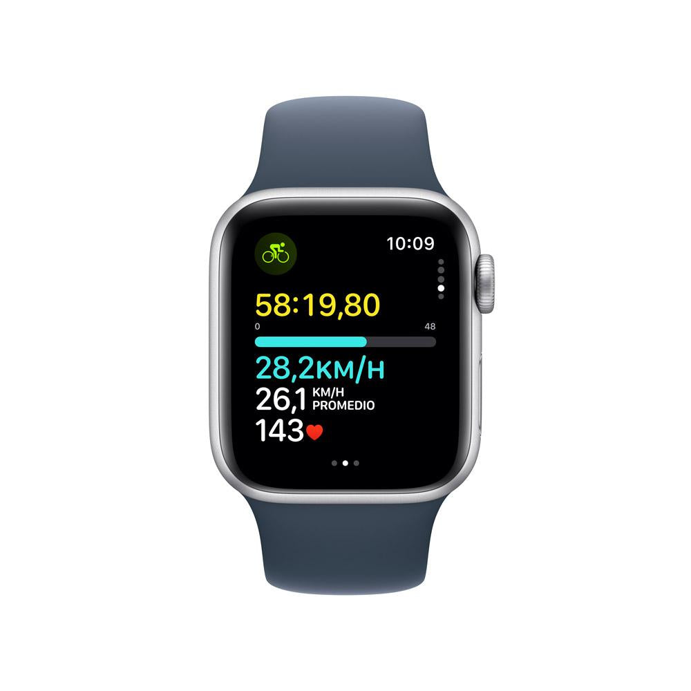 Apple Watch SE GPS • Caja de aluminio color plata de 40 mm • Correa deportiva azul tormenta - M/L