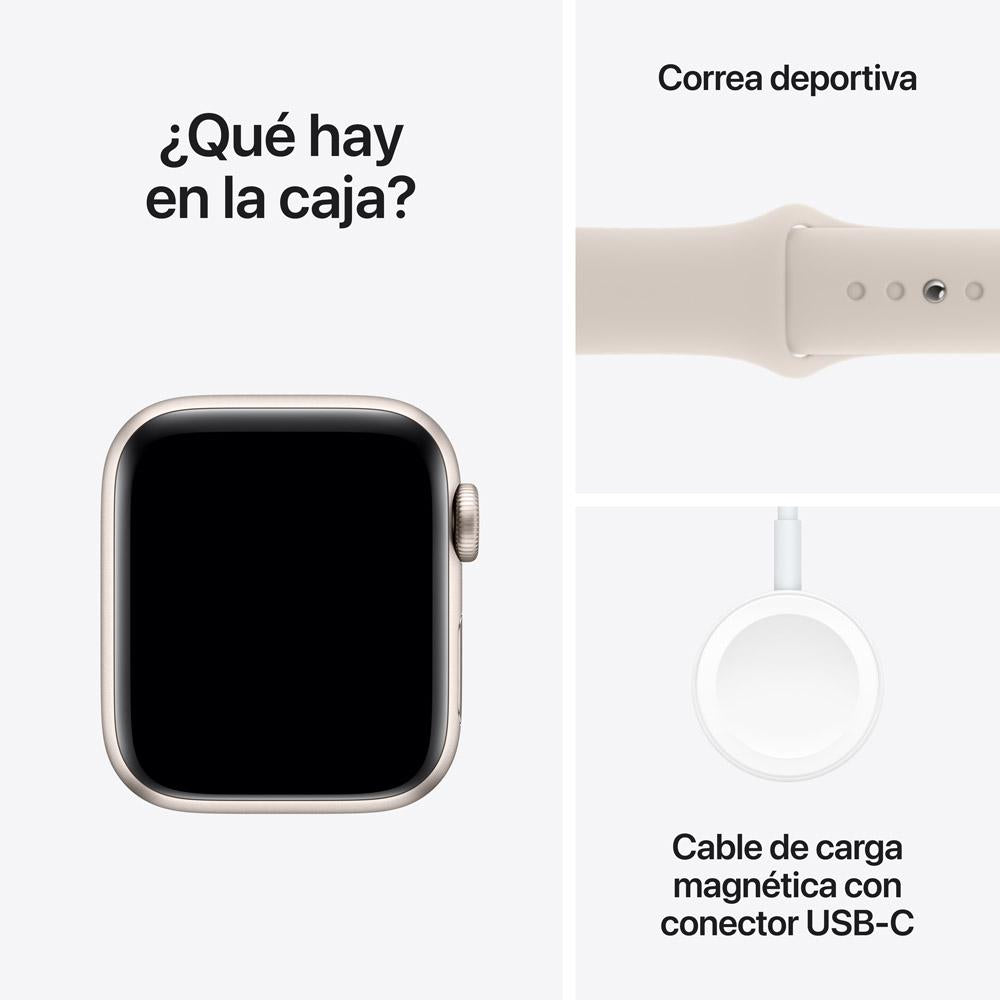 Apple Watch SE GPS • Caja de aluminio blanco estelar de 40 mm • Correa deportiva blanco estelar - M/L