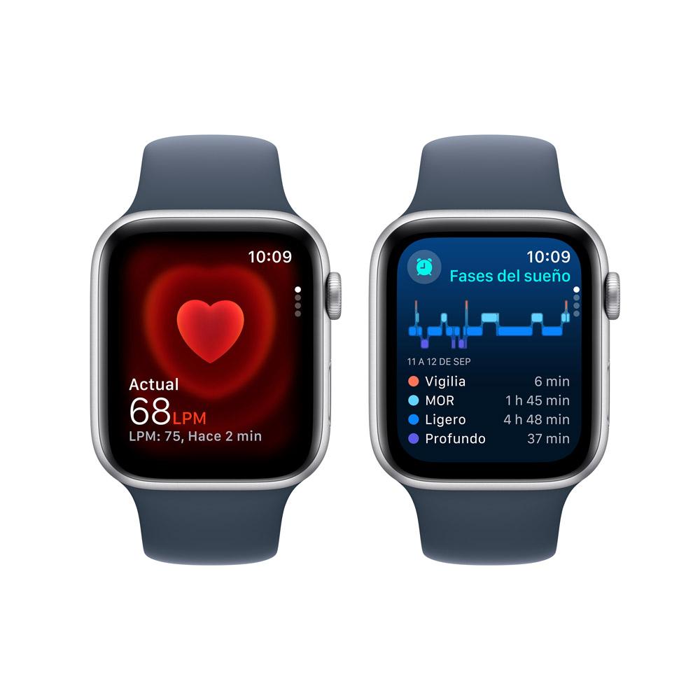 Apple Watch SE GPS • Caja de aluminio color plata de 44 mm • Correa deportiva azul tormenta - M/L