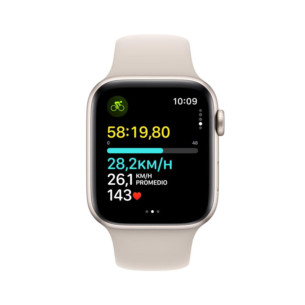 Apple Watch SE GPS • Caja de aluminio blanco estelar de 44 mm • Correa deportiva blanco estelar - S/M