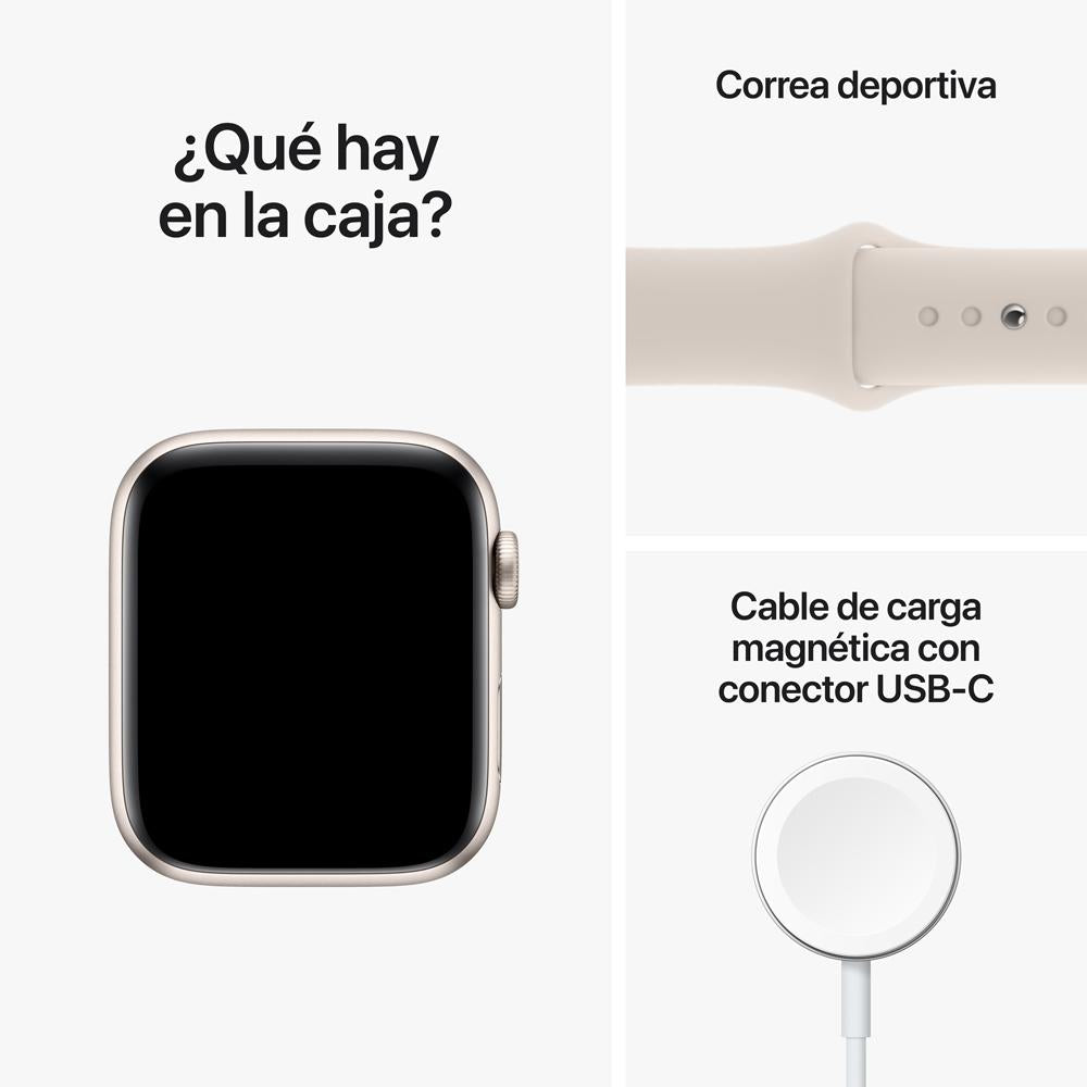 Apple Watch SE (GPS) - Caja de aluminio en blanco estrella de 44 mm - Correa deportiva blanco estrella - Talla única