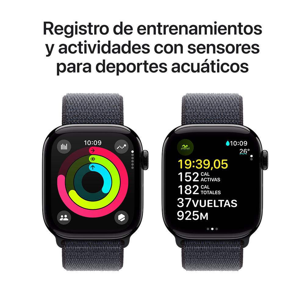 Apple Watch Series 10 GPS • Caja de aluminio negro azabache de 42 mm • Correa loop deportiva color tinta