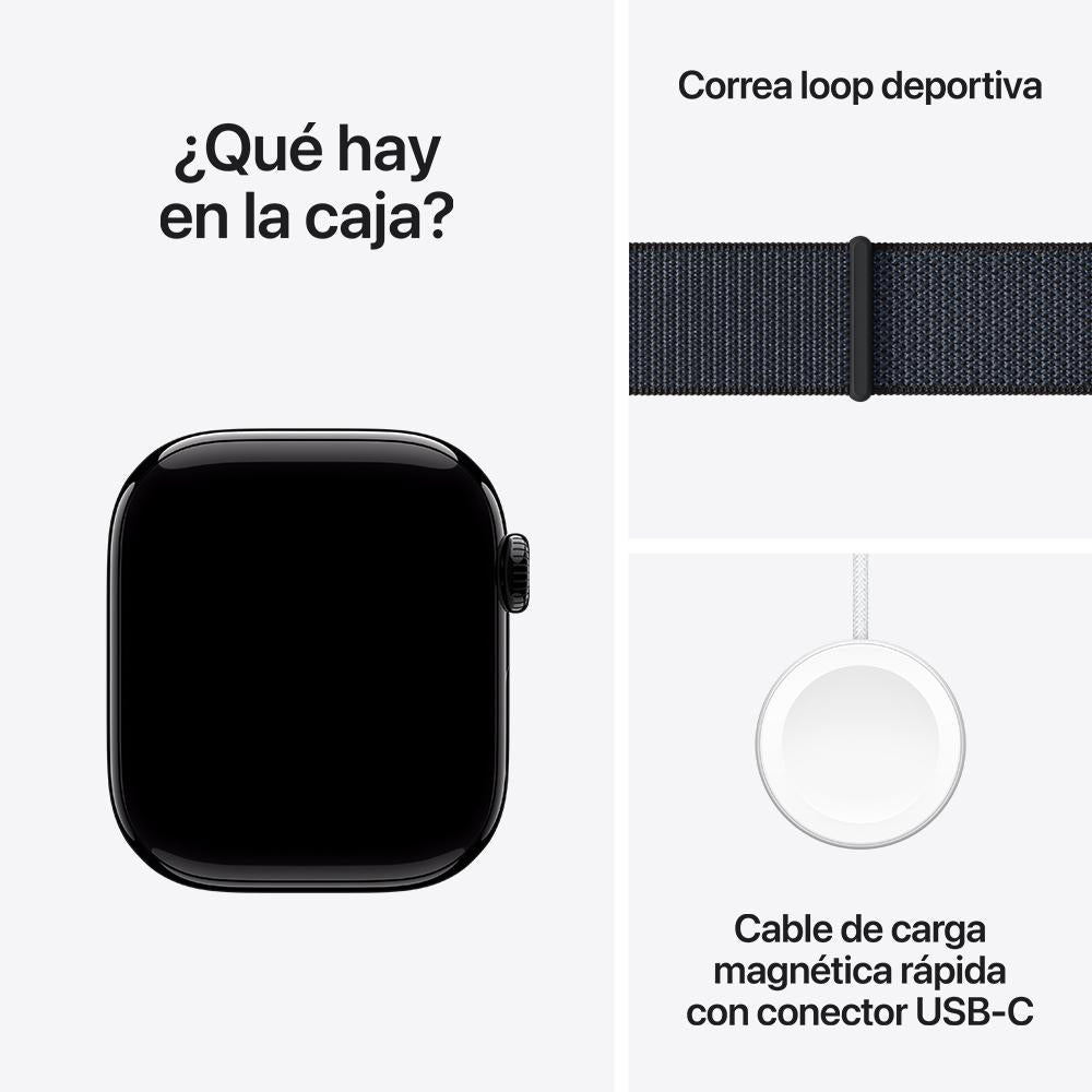 Apple Watch Series 10 GPS • Caja de aluminio negro azabache de 42 mm • Correa loop deportiva color tinta