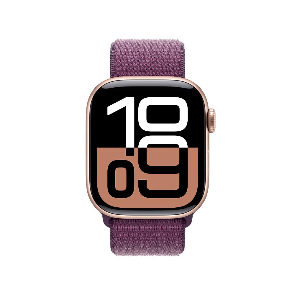 Apple Watch Series 10 GPS • Caja de aluminio color oro rosa de 42 mm • Correa loop deportiva color ciruela