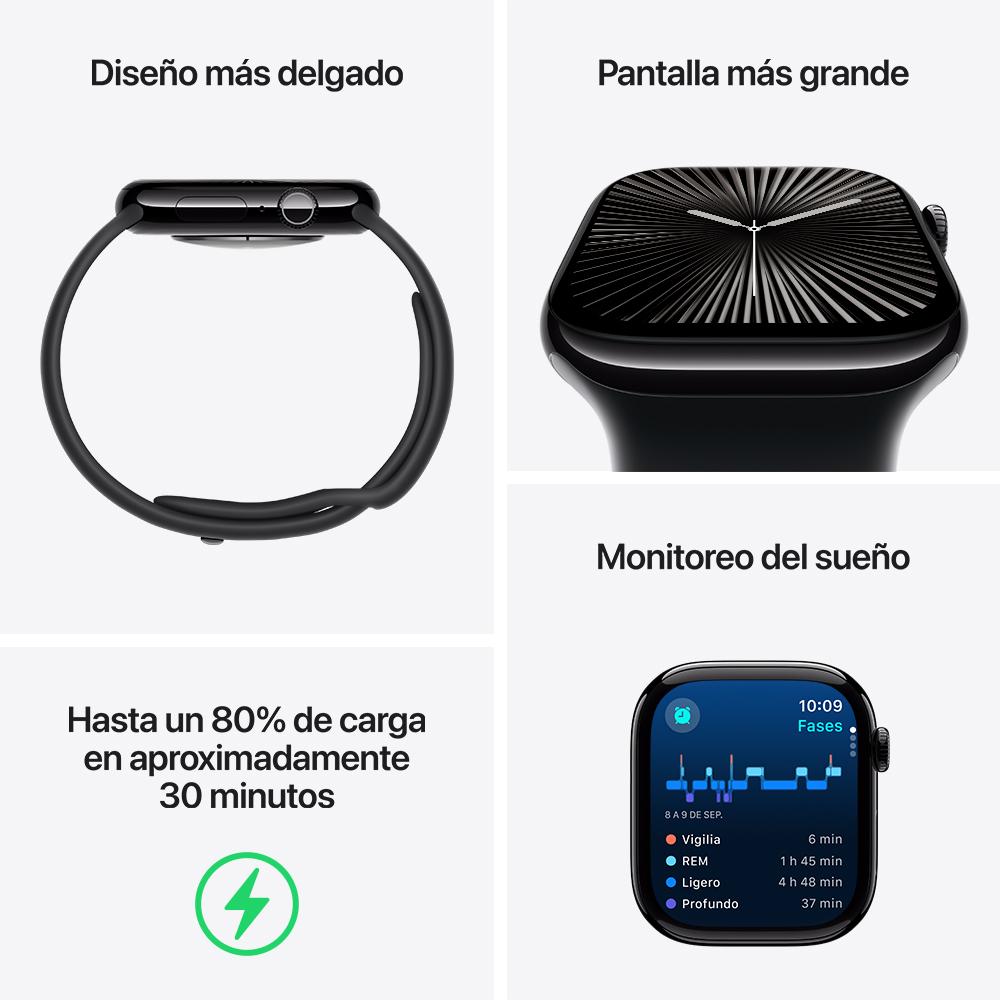 Apple Watch Series 10 GPS • Caja de aluminio color oro rosa de 42 mm • Correa loop deportiva color ciruela