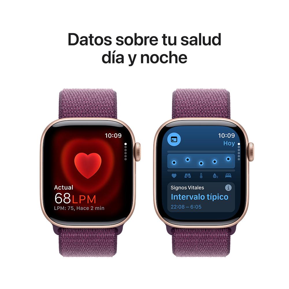 Apple Watch Series 10 GPS • Caja de aluminio color oro rosa de 42 mm • Correa loop deportiva color ciruela