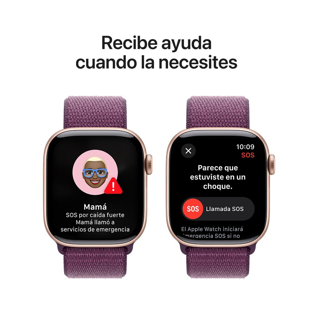 Apple Watch Series 10 GPS • Caja de aluminio color oro rosa de 42 mm • Correa loop deportiva color ciruela