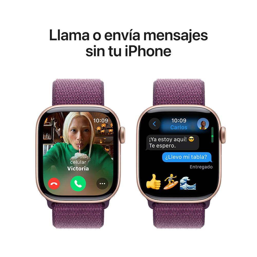 Apple Watch Series 10 GPS • Caja de aluminio color oro rosa de 42 mm • Correa loop deportiva color ciruela
