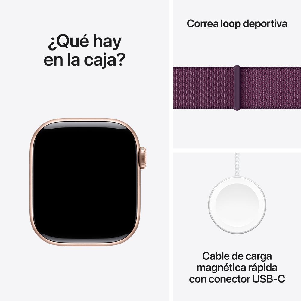 Apple Watch Series 10 GPS • Caja de aluminio color oro rosa de 42 mm • Correa loop deportiva color ciruela