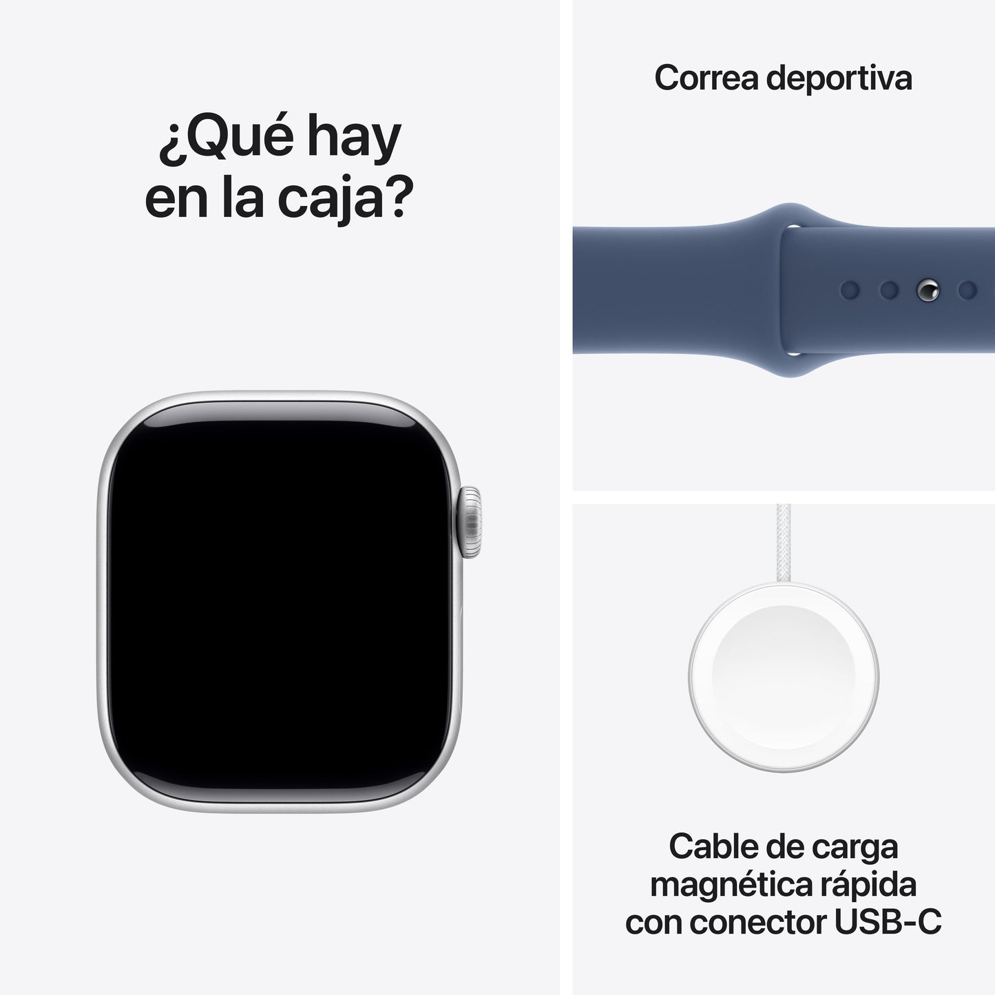 Apple Watch Series 10 GPS • Caja de aluminio color plata de 42 mm • Correa deportiva azul denim - S/M