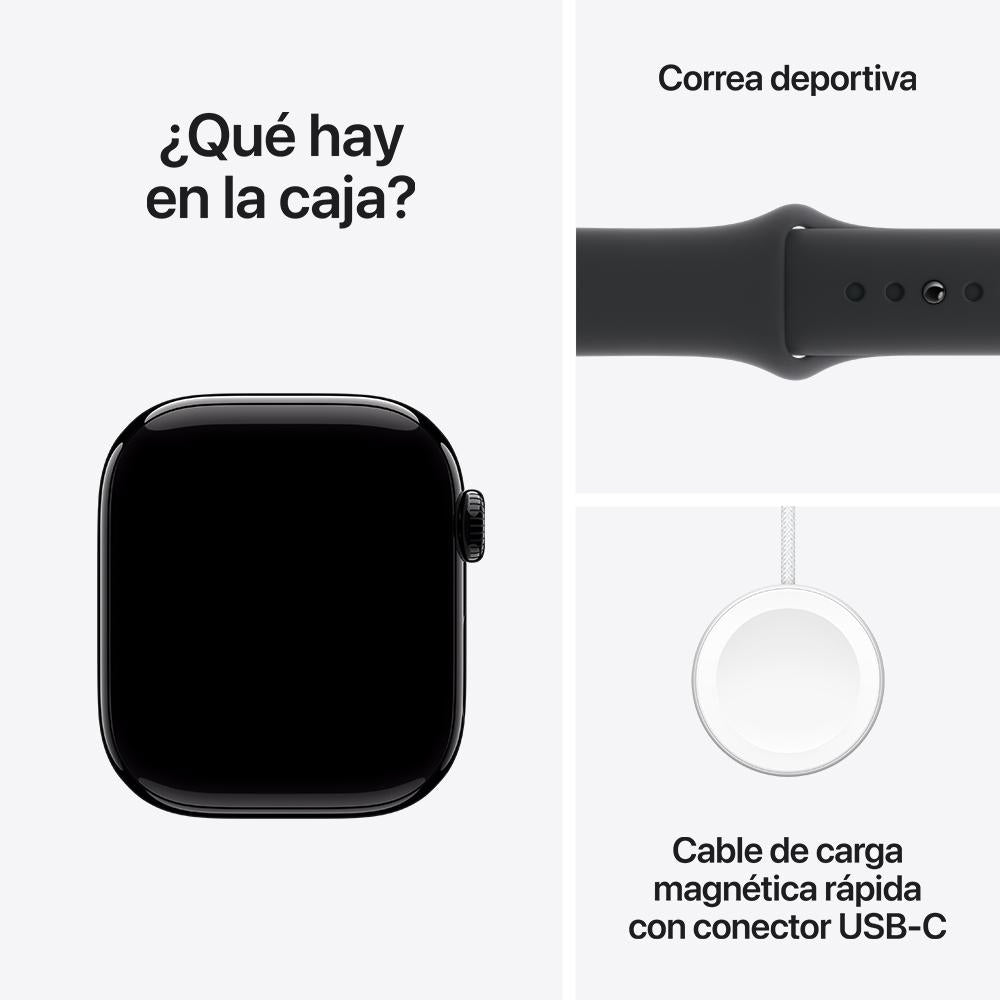 Apple Watch Series 10 GPS + Cellular • Caja de aluminio negro azabache de 42 mm • Correa deportiva negra - S/M