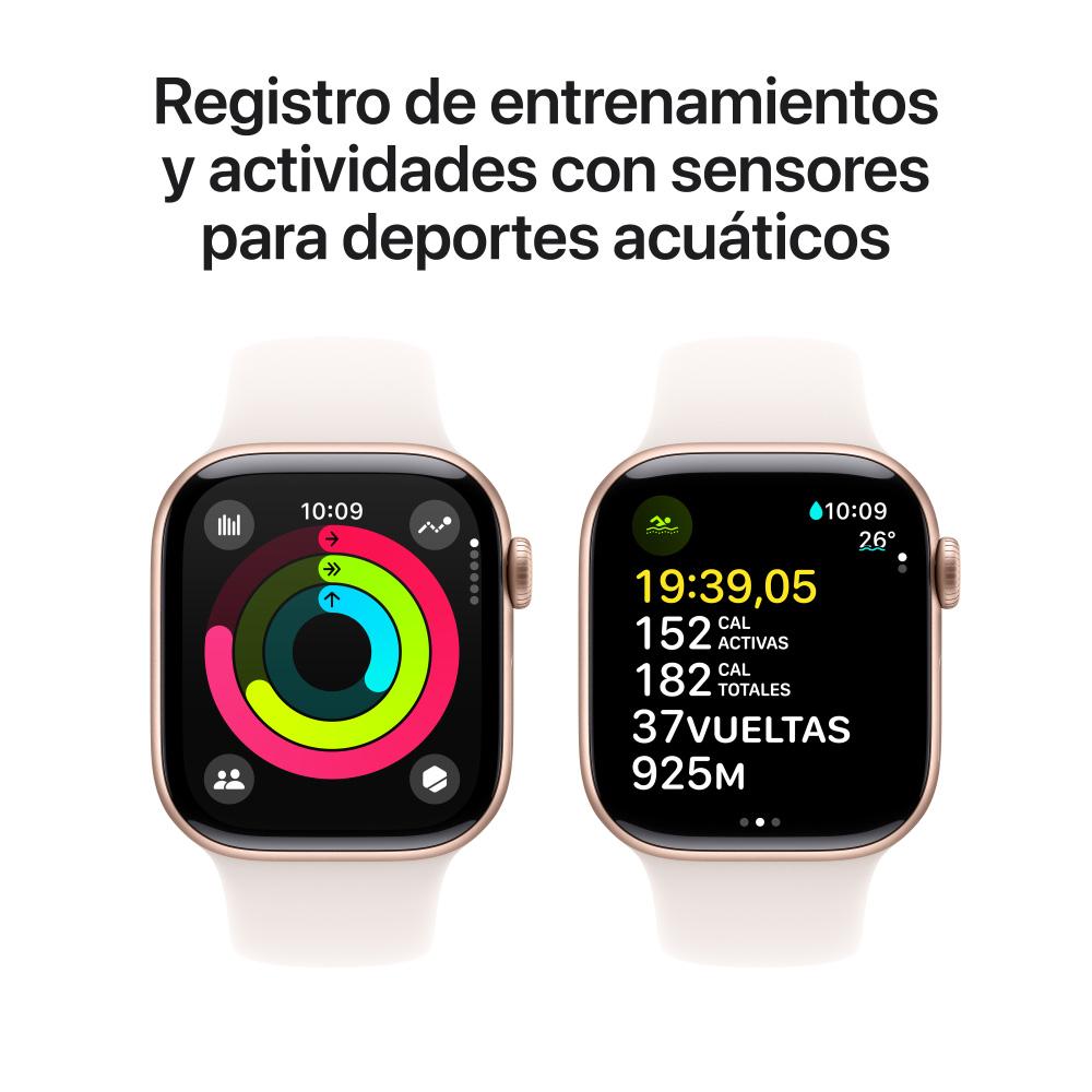 Apple Watch Series 10 GPS + Cellular • Caja de aluminio color oro rosa de 42 mm • Correa deportiva rosa rubor - S/M
