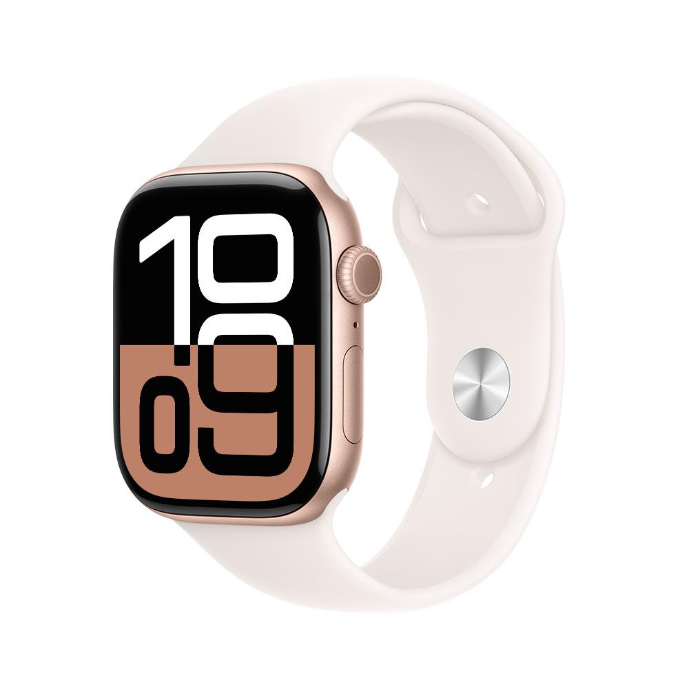 Apple Watch Series 10 GPS • Caja de aluminio color oro rosa de 46 mm • Correa deportiva rosa rubor - M/L