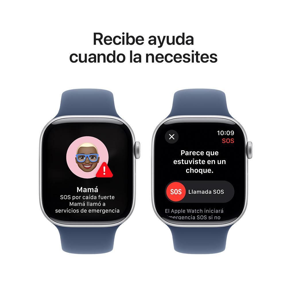 Apple Watch Series 10 GPS • Caja de aluminio color plata de 46 mm • Correa deportiva azul denim - S/M