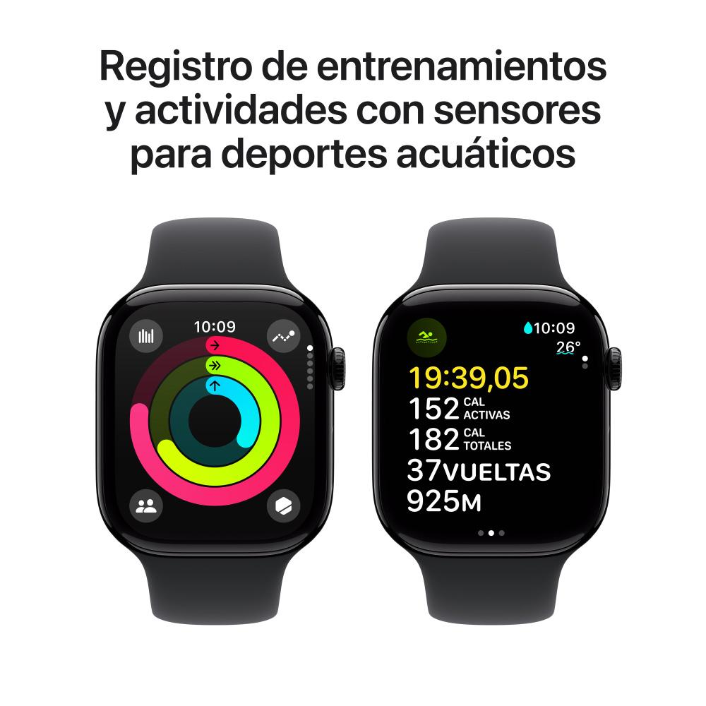 Apple Watch Series 10 GPS + Cellular • Caja de aluminio negro azabache de 46 mm • Correa deportiva negra - S/M