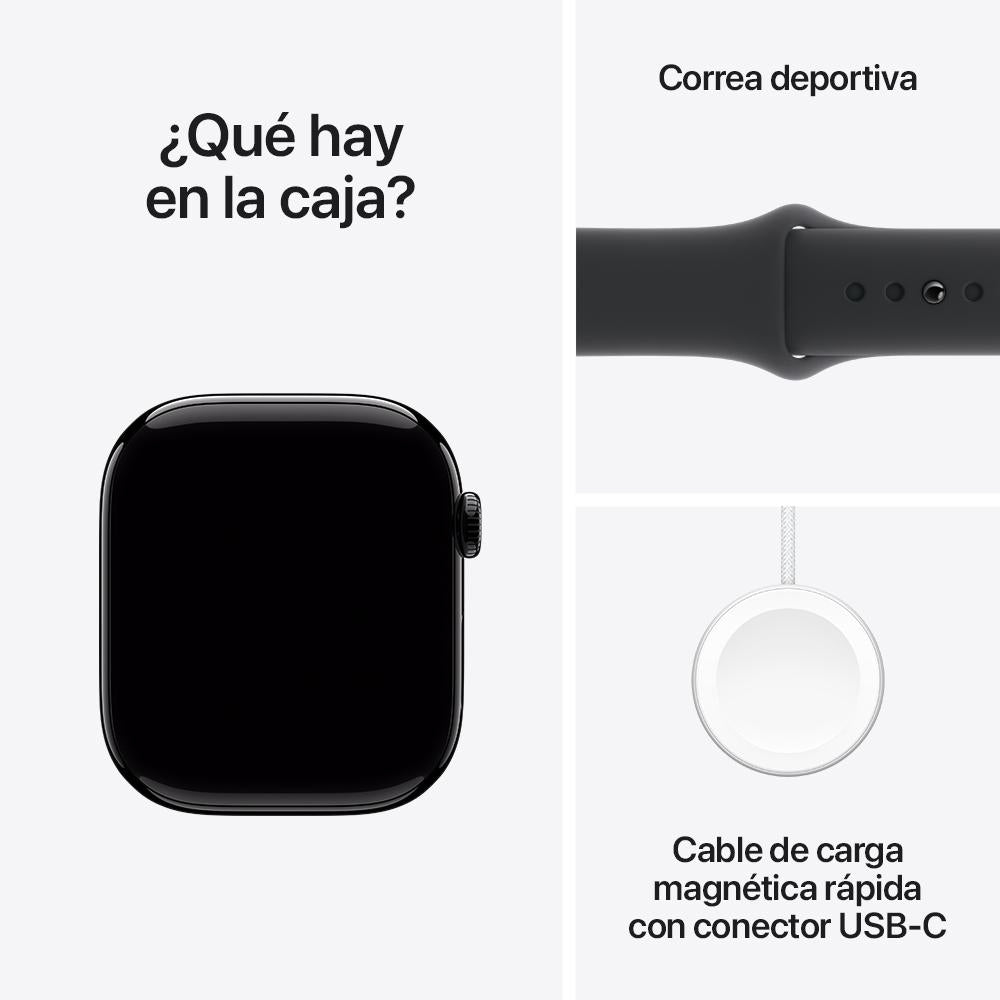Apple Watch Series 10 GPS + Cellular • Caja de aluminio negro azabache de 46 mm • Correa deportiva negra - S/M