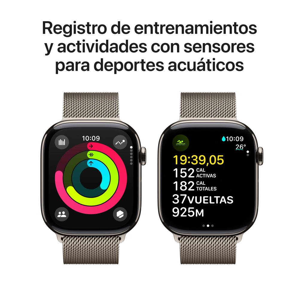 Apple Watch Series 10 GPS + Cellular • Caja de titanio natural de 46 mm • Correa estilo milanés color natural - S/M