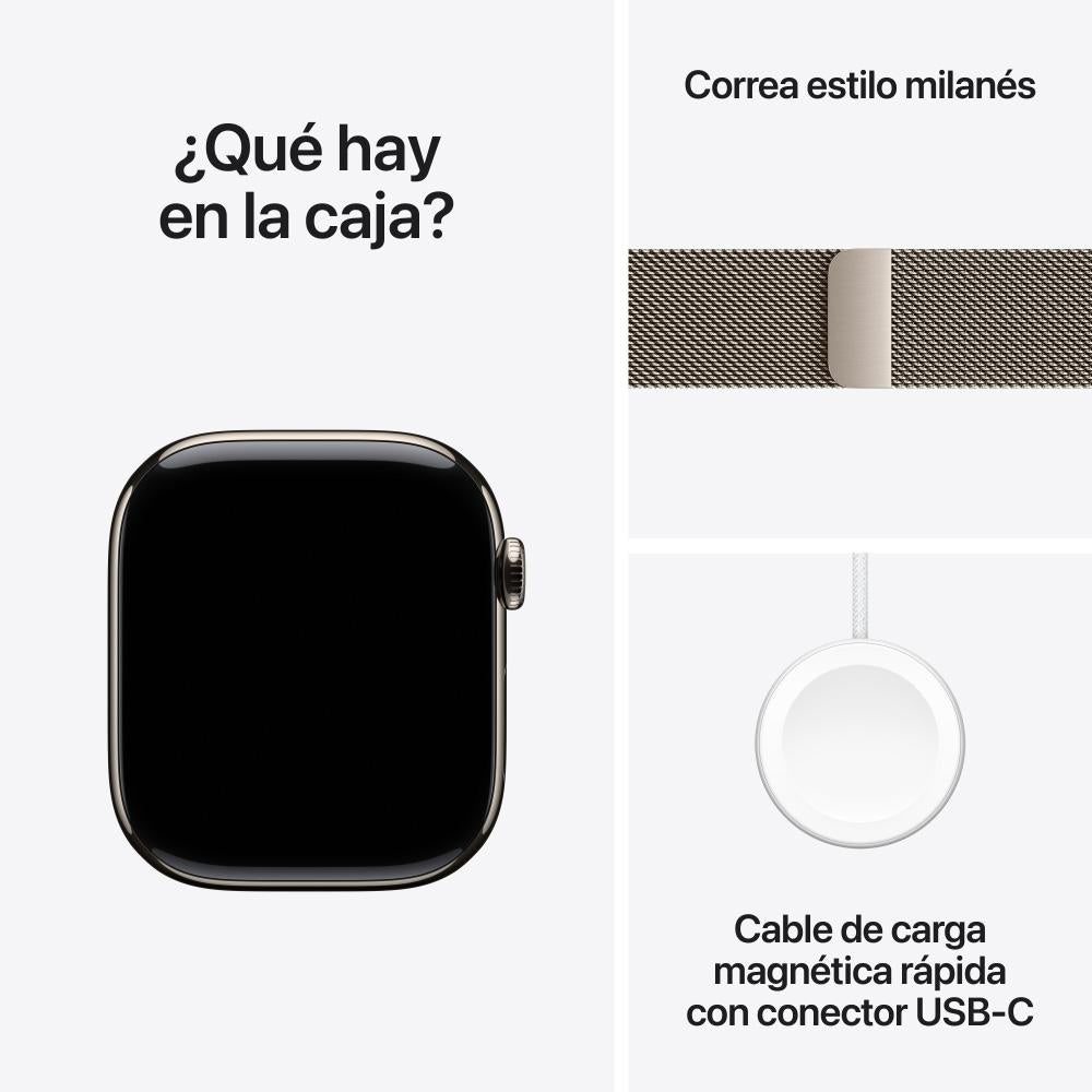 Apple Watch Series 10 GPS + Cellular • Caja de titanio natural de 46 mm • Correa estilo milanés color natural - S/M