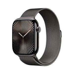 Apple Watch Series 10 GPS + Cellular • Caja de titanio color pizarra de 46 mm • Correa estilo milanés color pizarra - S/M
