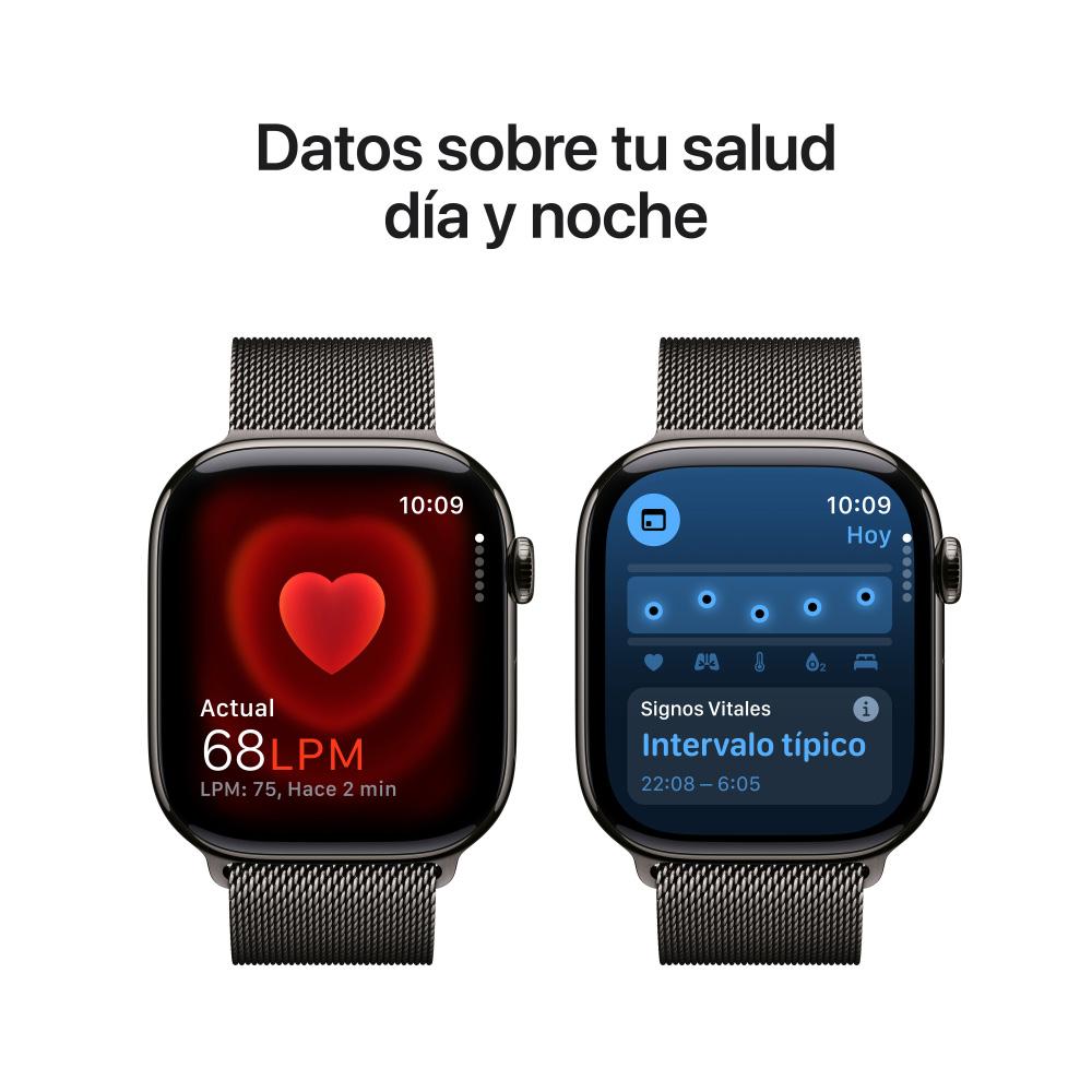 Apple Watch Series 10 GPS + Cellular • Caja de titanio color pizarra de 46 mm • Correa estilo milanés color pizarra - S/M