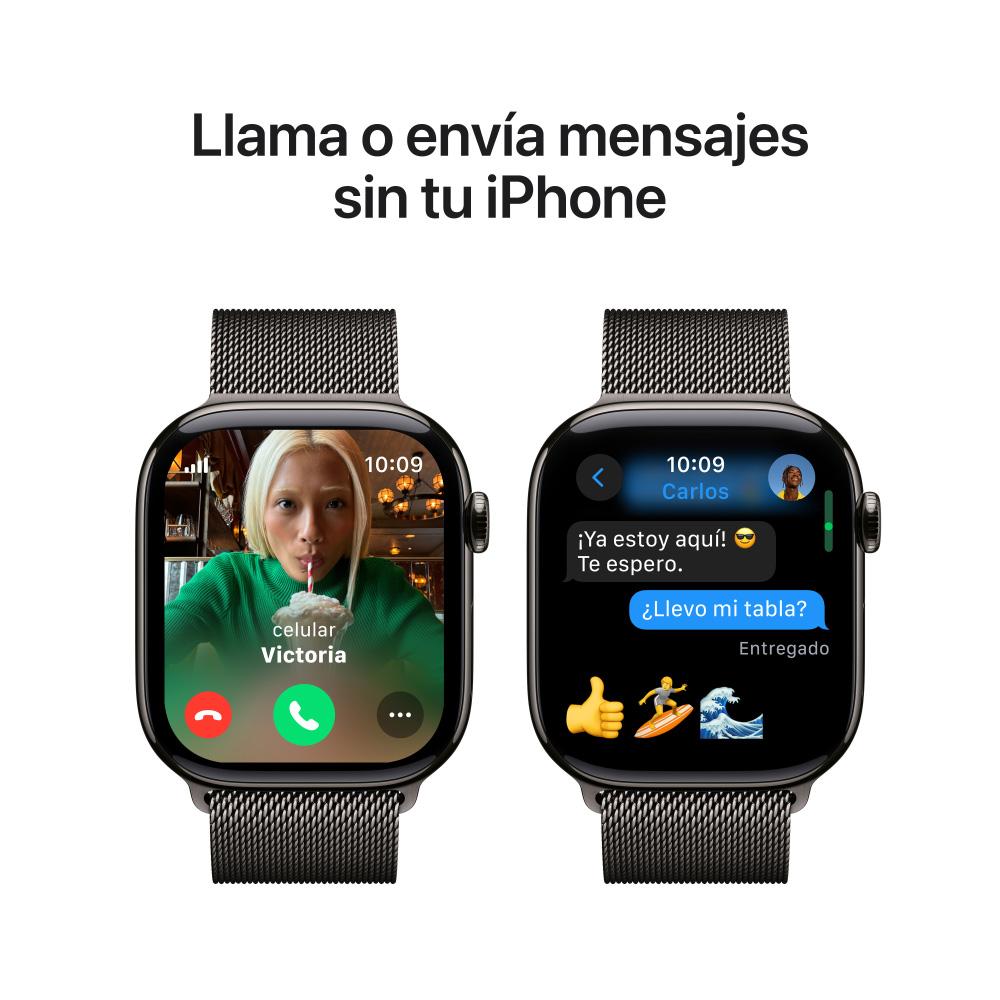 Apple Watch Series 10 GPS + Cellular • Caja de titanio color pizarra de 46 mm • Correa estilo milanés color pizarra - S/M