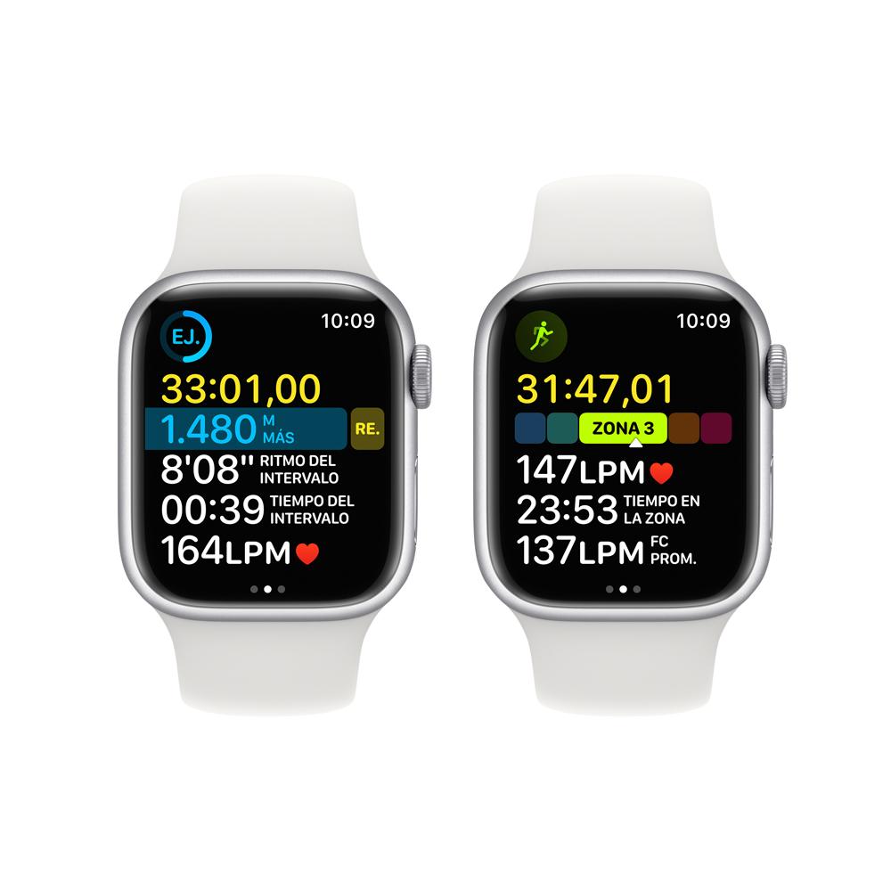 Apple Watch Series 8 (GPS + Cellular) - Caja de aluminio en plata de 41 mm - Correa deportiva blanca - Talla única