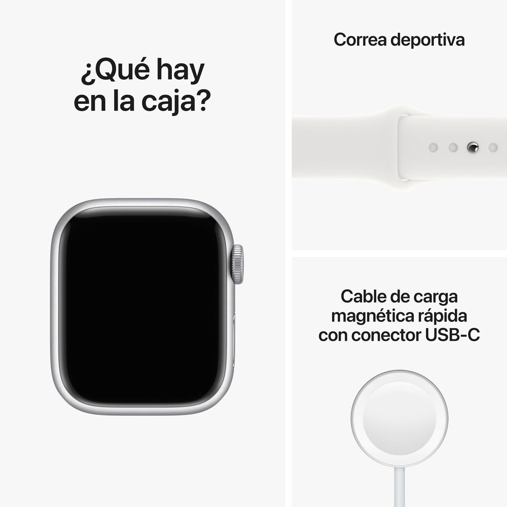 Apple Watch Series 8 (GPS + Cellular) - Caja de aluminio en plata de 41 mm - Correa deportiva blanca - Talla única